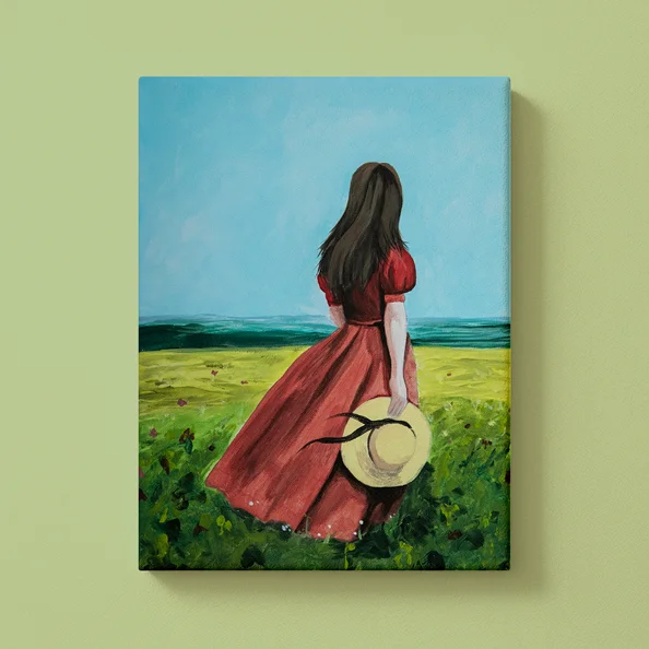 ArtNights mit lasierendem Farbauftrag Frau mit rotem Kleid